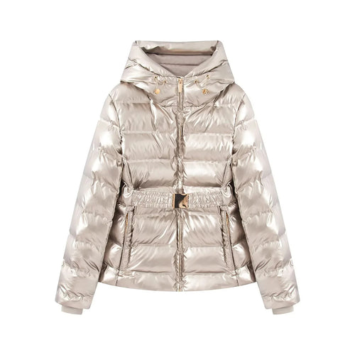 Damen nan gesteppte Glanz-Steppjacke mit Kapuze, wattierter Thermofütterung und elastischem Taillengürtel Echo Archiv