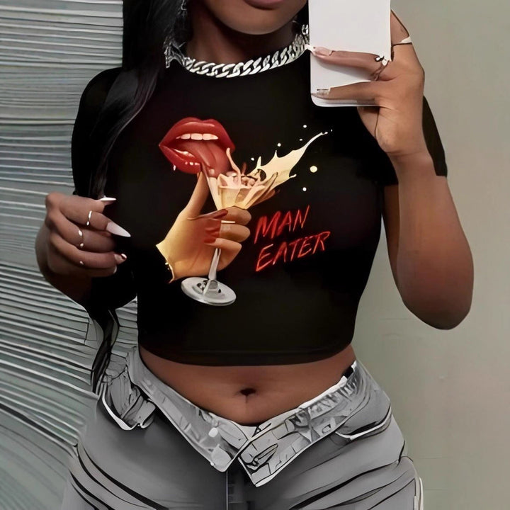 Damen Crop-Top mit künstlerischem Statement-Druck Echo Archiv