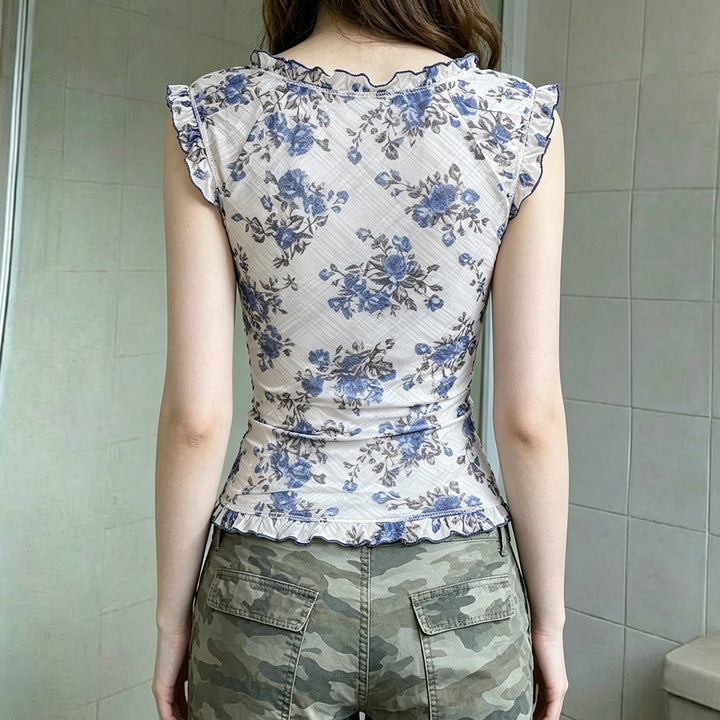 Damen Elegantes Spitzenoberteil mit floralen Akzenten und Rüschen Echo Archiv