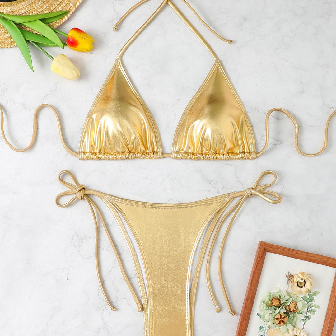 Damen Triangel-Bikini mit eleganter Metallic-Oberfläche und verstellbaren Bindebändern Echo Archiv