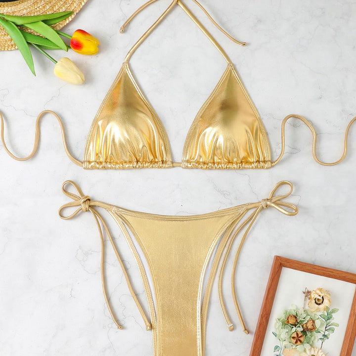 Damen Triangel-Bikini mit eleganter Metallic-Oberfläche und verstellbaren Bindebändern Echo Archiv