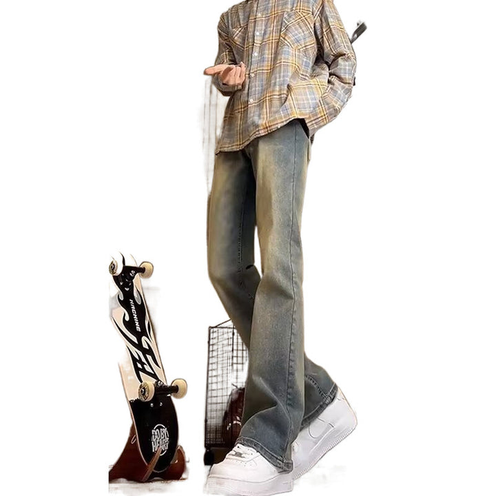 Herren lässige Bootcut-Jeans mit ausgefranstem Saum und bequemem Schnitt Echoarchiv