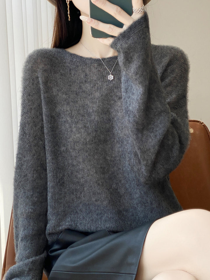 Damen Ultraleichter Mohair‑Look Oversize-Pullover mit U-Boot-Ausschnitt und überschnittener Schulter Echoarchiv