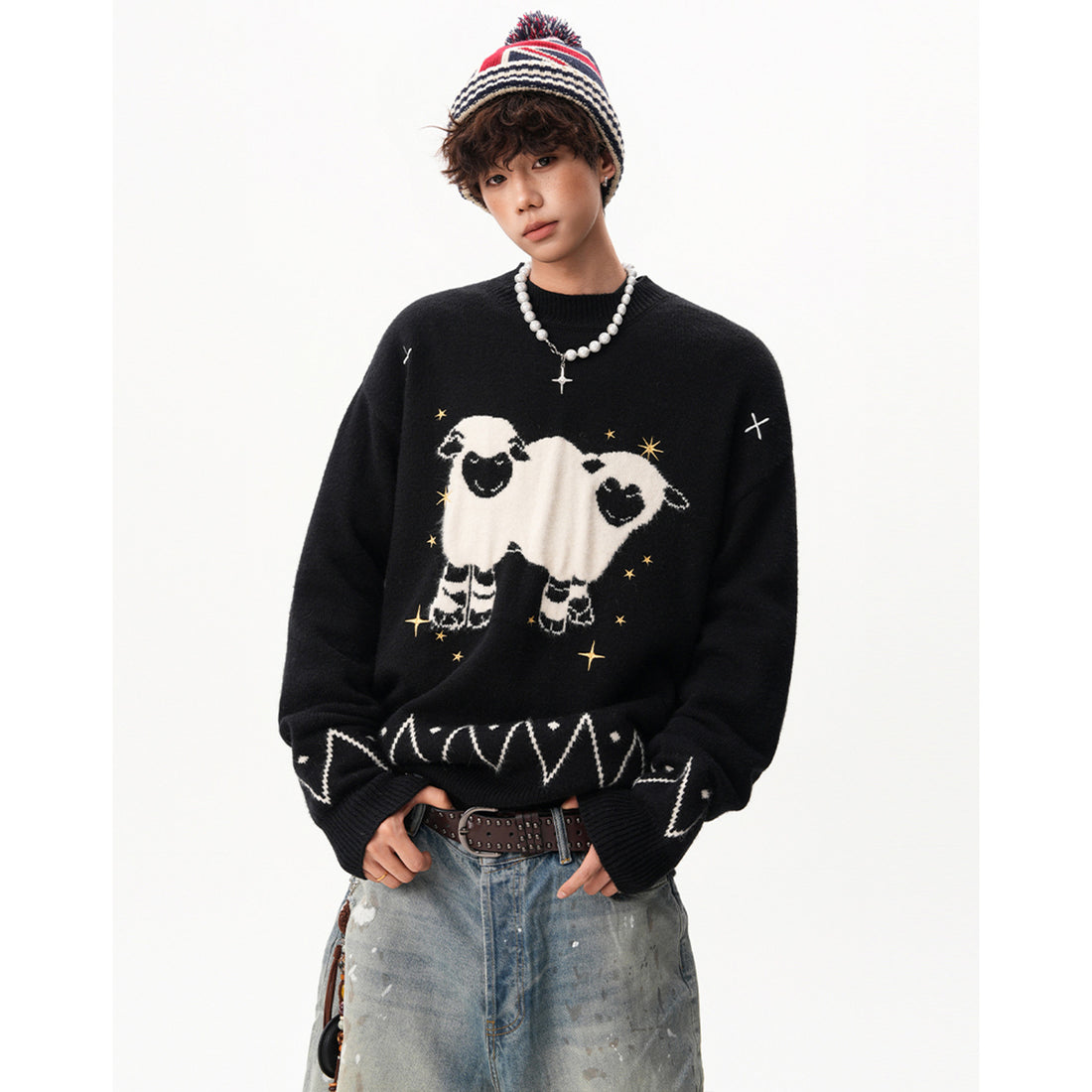 Herren Grobstrickpullover mit tierischem Motiv Echoarchiv