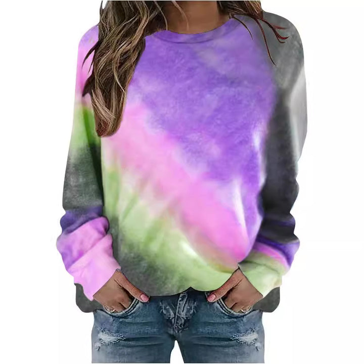 Damen Oversize Batik Sweatshirt mit Rundhalsausschnitt und weichen Rippbündchen Echoarchiv