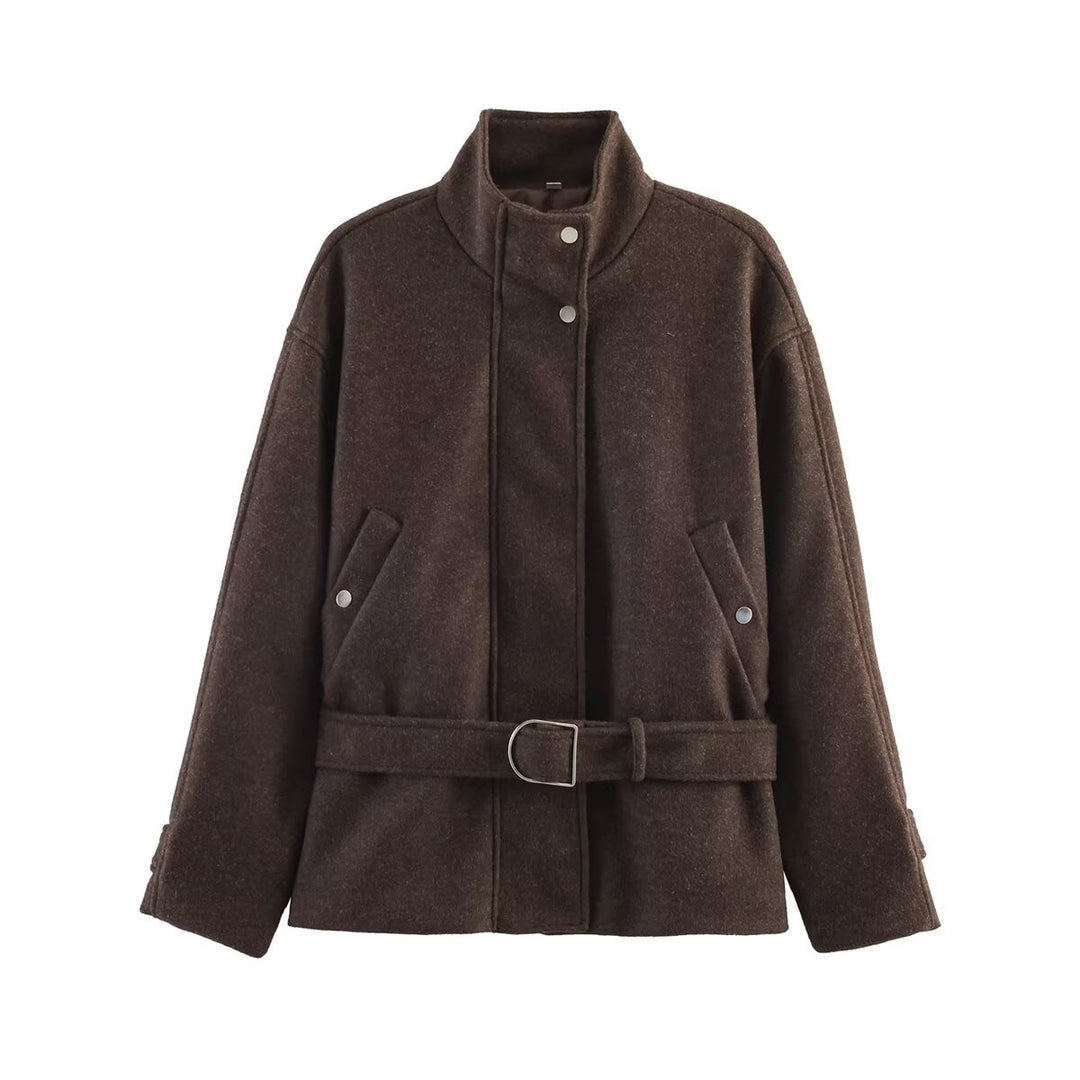 Damen Gekürzte Wollmix-Jacke mit Stehkragen, Taillengürtel und Druckknopfverschluss Echo Archiv