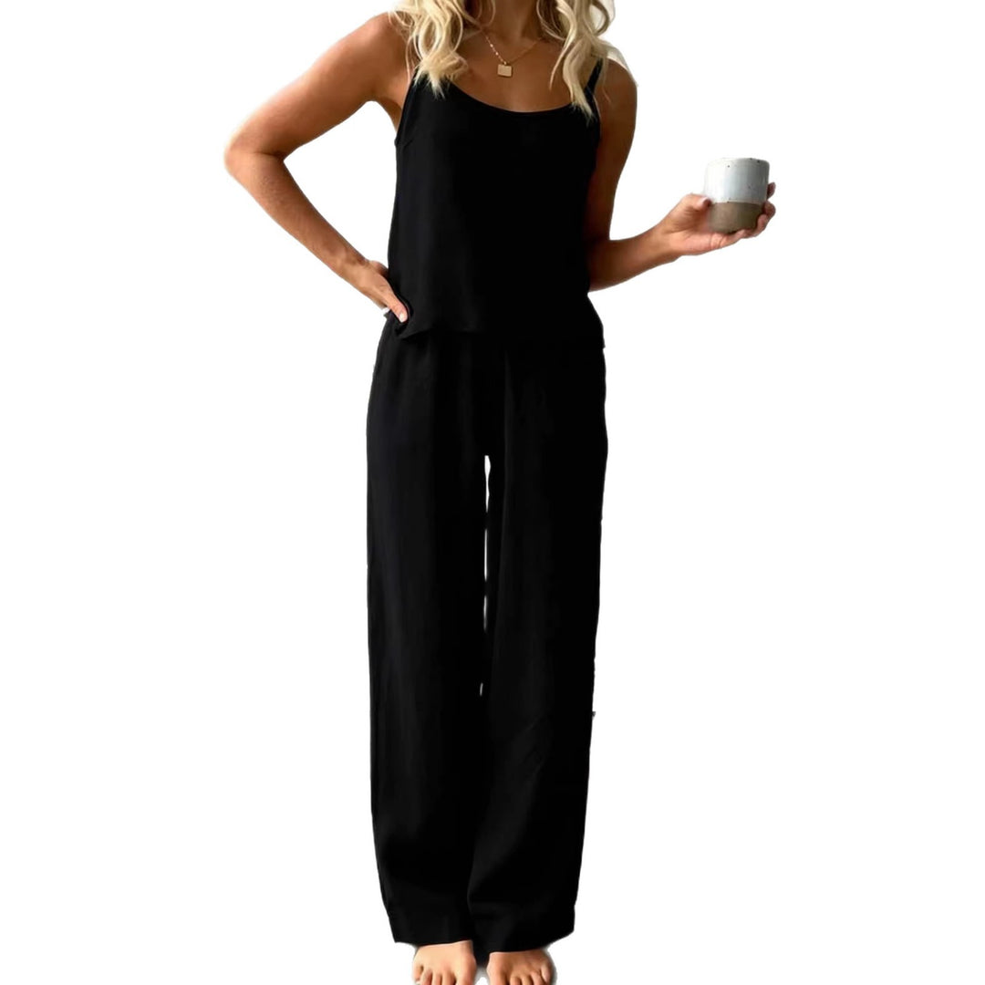 Damen lässiges Leinen-Set mit Trägershirt und weiten Hosen Echo Archiv