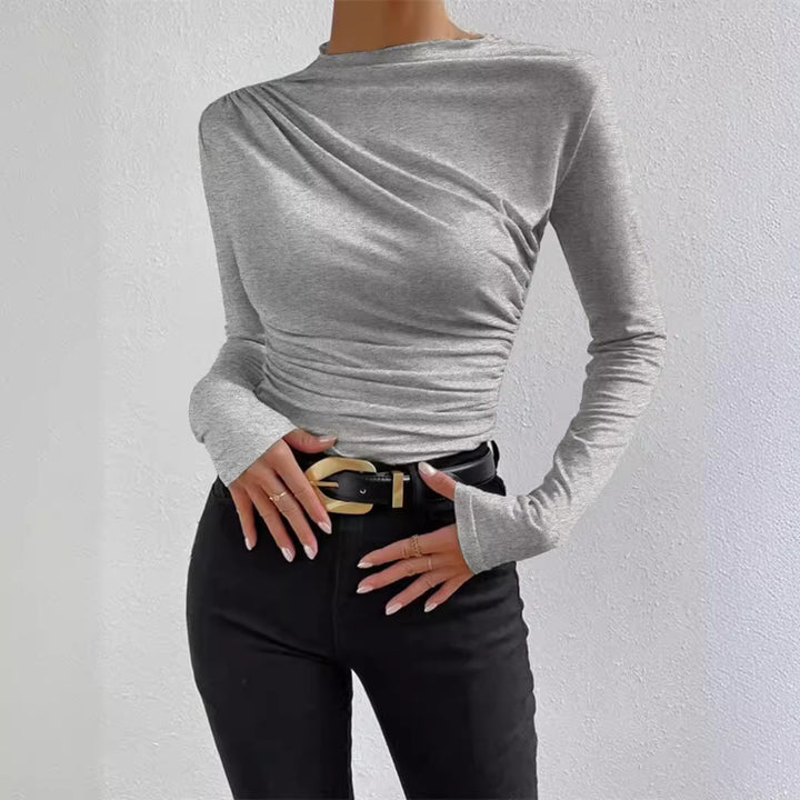 Damen nan figurbetontes Langarmshirt mit asymmetrischer Raffung am Vorderteil und U-Boot-Ausschnitt Echo Archiv