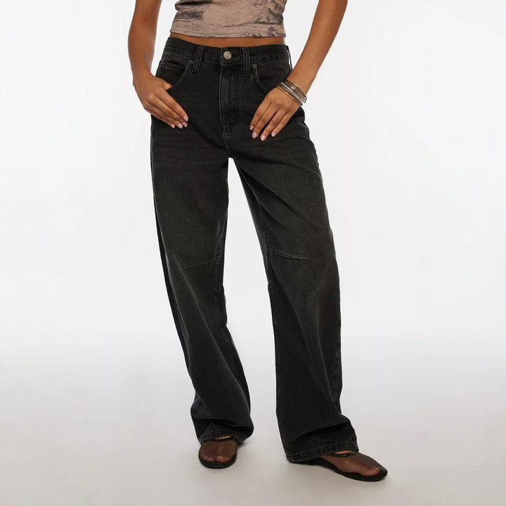 Damen nan hochgeschnittene weite Denimhose mit Kniepasse und extra weitem Bein Echo Archiv