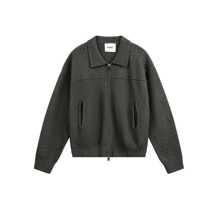 Herren Strick-Zipjacke mit Hemdkragen, Eingrifftaschen und geripptem Saum Echoarchiv
