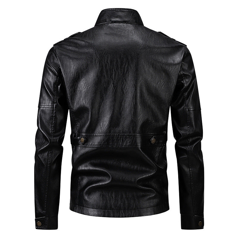 Herren Kunstlederjacke im stilvollen Militärlook mit funktionalen Pattentaschen Echoarchiv