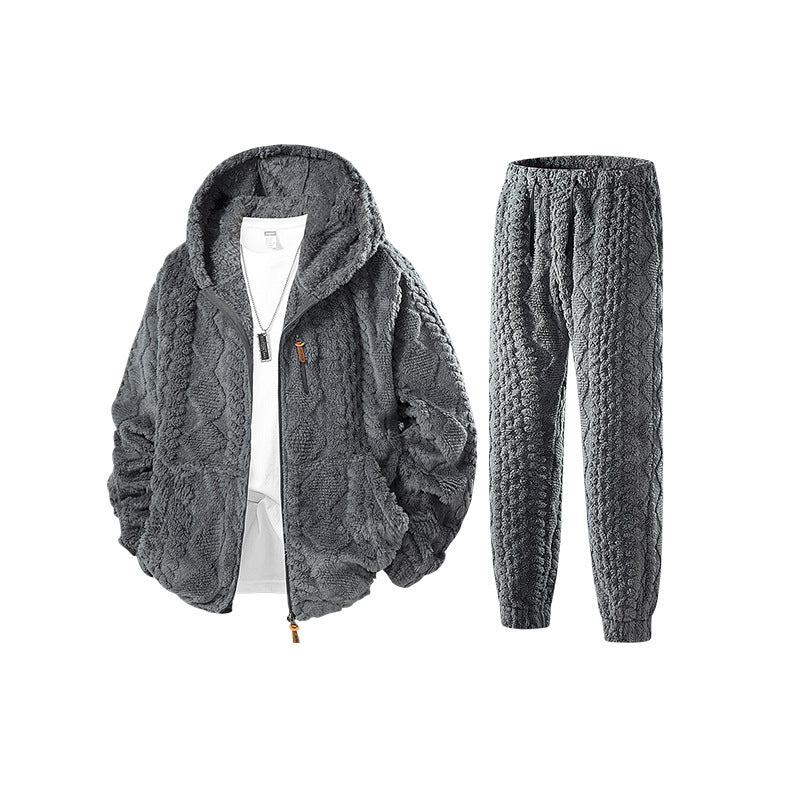 Herren Kuscheliges Sherpa-Fleece Set mit Kapuzenjacke und Strick‑Optik Jogginghose Echo Archiv