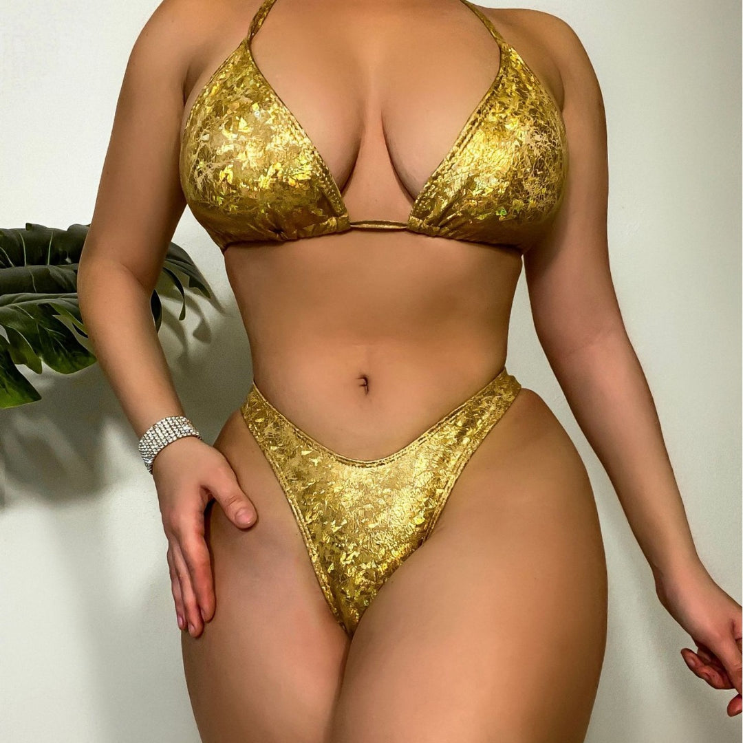 Damen Funkelnder Triangel-Bikini mit hohem Bund Echo Archiv