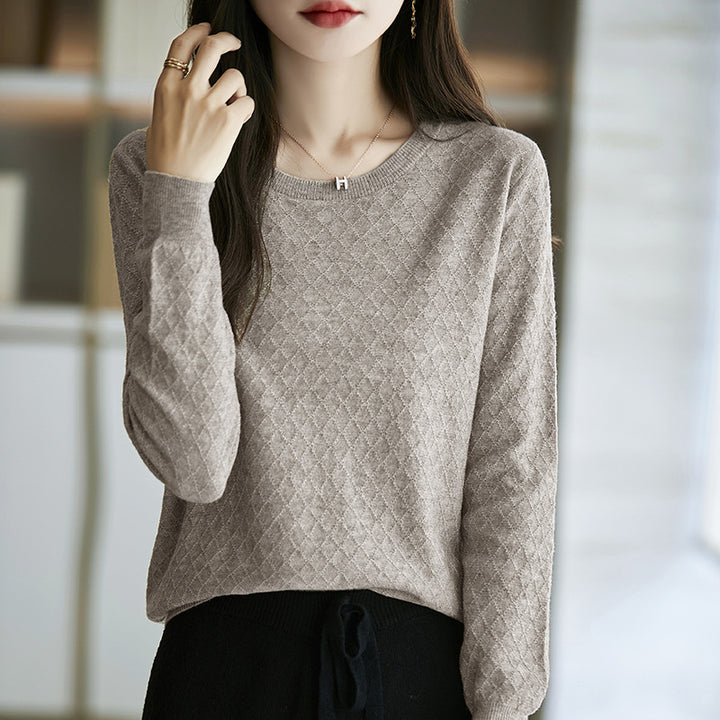 Damen Lässiger Feinstrickpullover mit dezentem Rautenmuster und gerippten Bündchen Echoarchiv