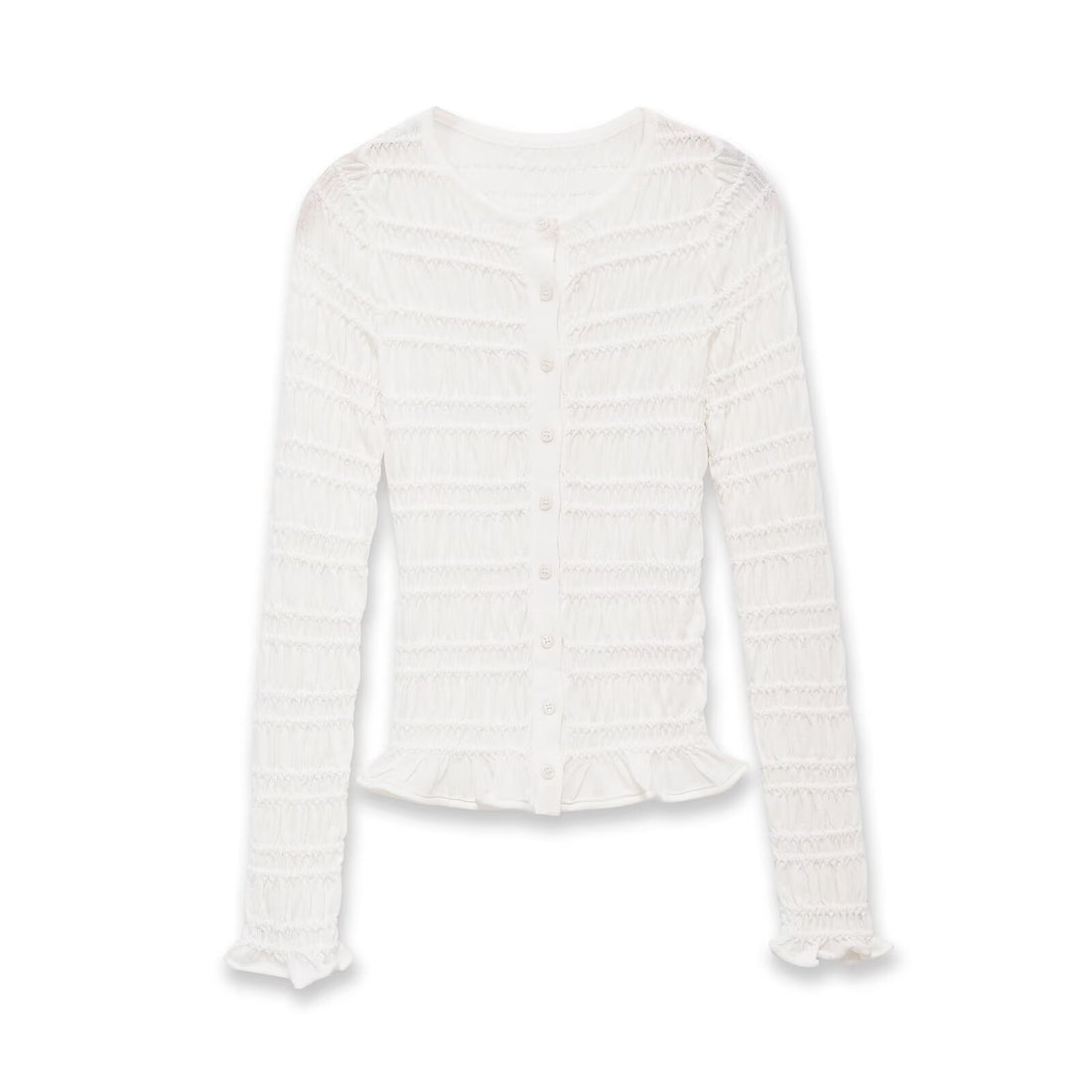 Damen Gesmoktes Feinstrick-Cardigan mit Rüschenabschluss und Knopfleiste Echo Archiv