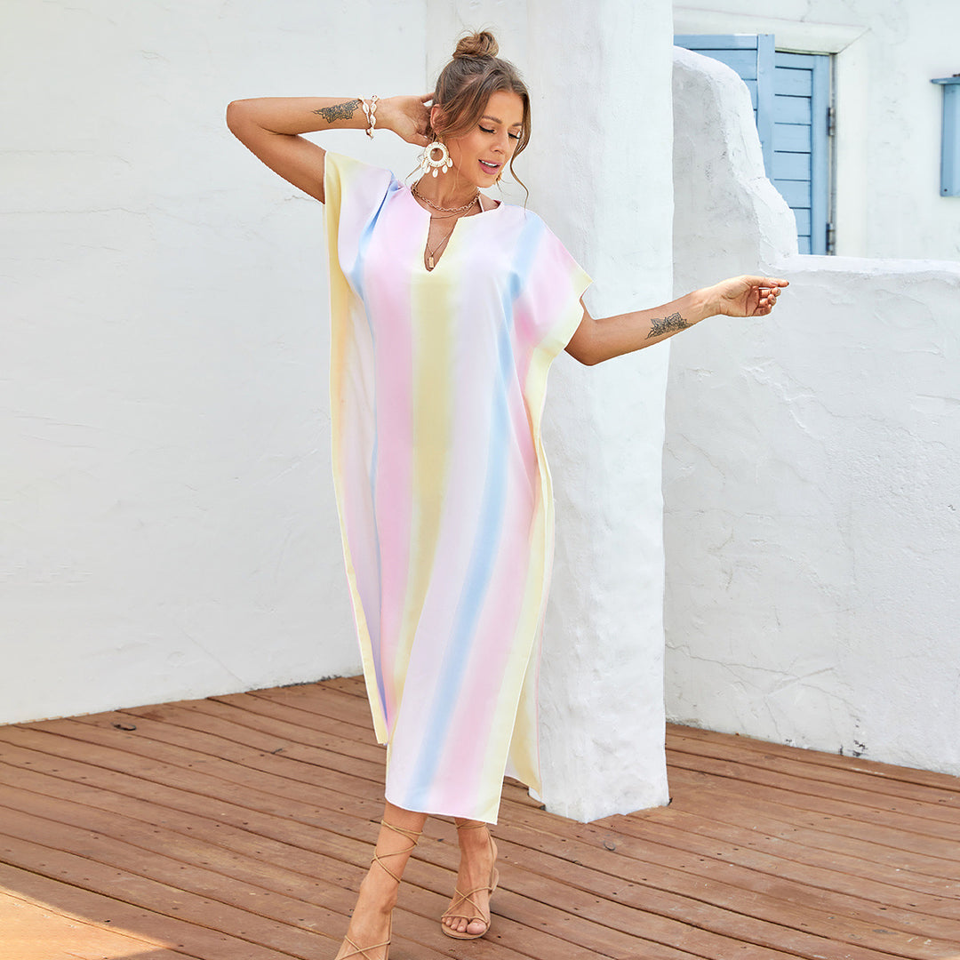Damen lässiges Strandkleid mit V-Ausschnitt und luftigen Ärmeln Echo Archiv