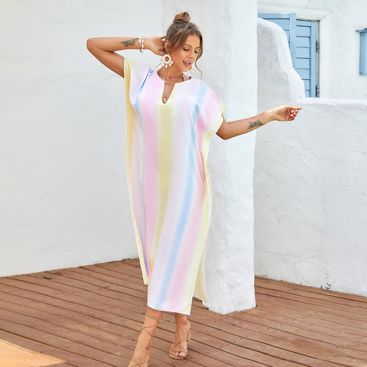 Damen lässiges Strandkleid mit V-Ausschnitt und luftigen Ärmeln Echo Archiv