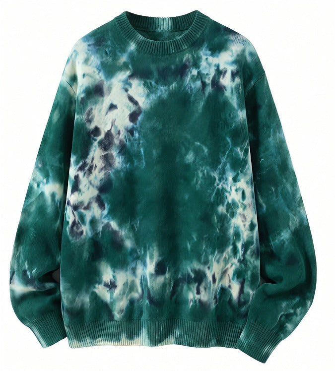 Herren Oversized Batik-Pullover mit Rundhalsausschnitt und Rippbündchen Echoarchiv