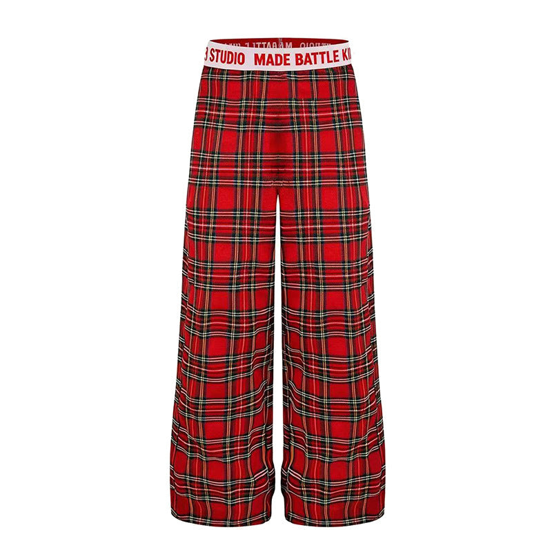 Damen Weite Lounge-Hose mit Karomuster und elastischem Logobund Echoarchiv