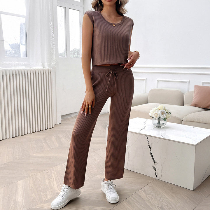 Damen Strick Zweiteiliges Set mit cropped Oberteil und weiter Hose Echo Archiv