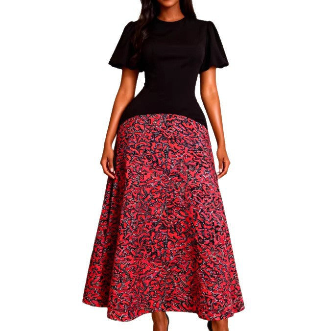 Damen Elegantes Maxikleid mit grafischem Muster und Puffärmel Echo Archiv