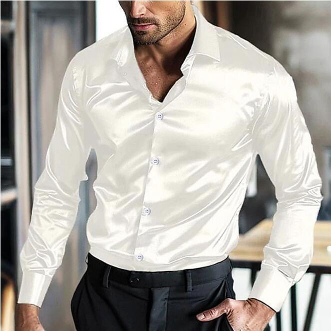 Herren Elegantes Langarmhemd aus glänzendem Material mit moderner Passform Echoarchiv
