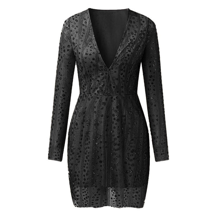 Damen Elegantes Cocktailkleid mit tiefem V-Ausschnitt und funkelnden Pailletten Echo Archiv
