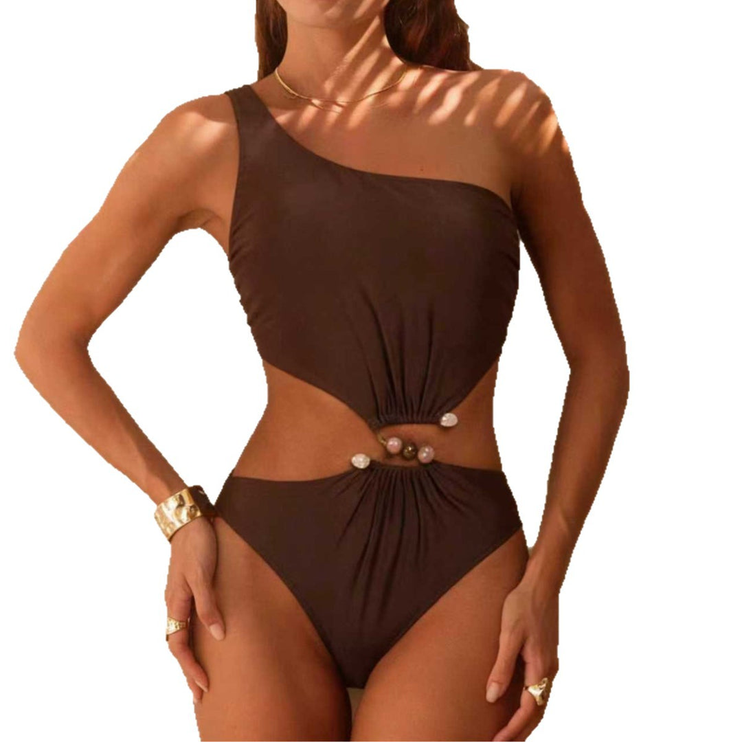 Damen asymmetrischer Cut-Out-Badeanzug mit Schmuckdetails Echo Archiv