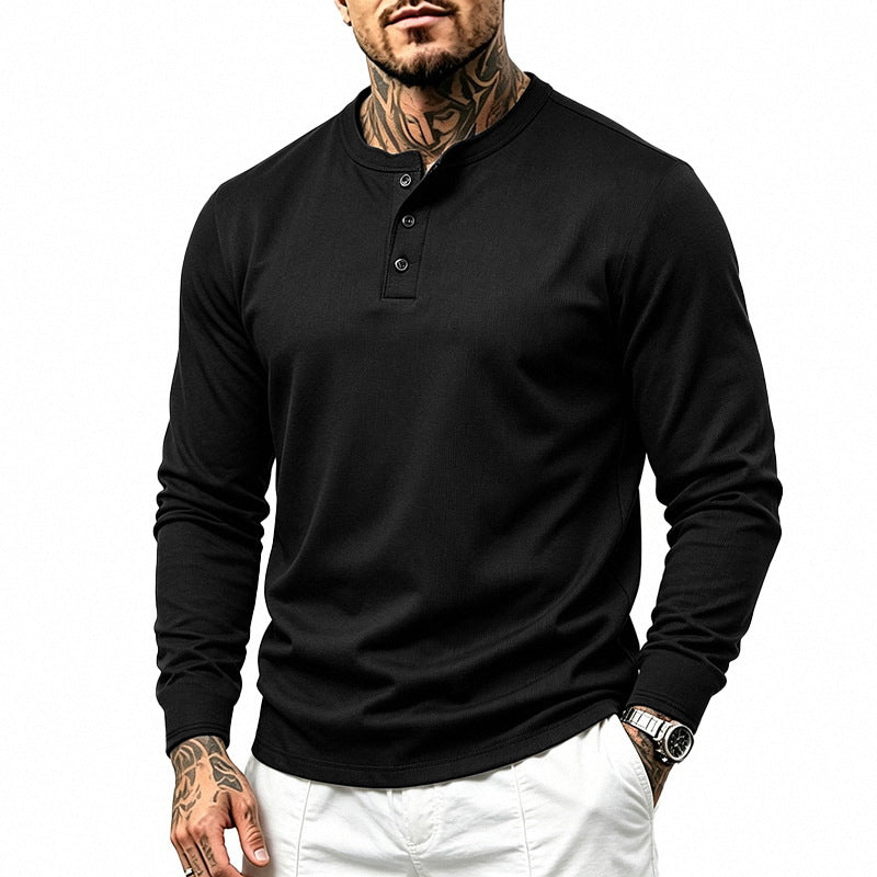 Herren Slim-Fit Henley-Langarmshirt aus Baumwoll-Jersey mit Knopfleiste – Marzano