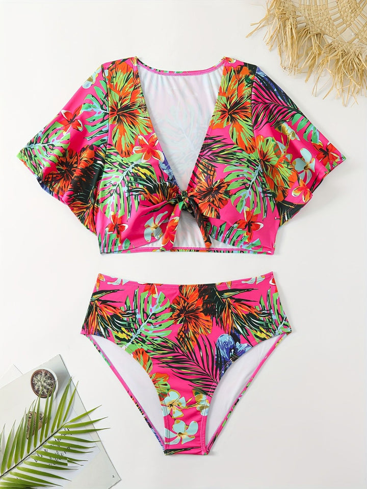 Damen Bikini-Set mit floralen Mustern und leichtem Überwurf Echo Archiv