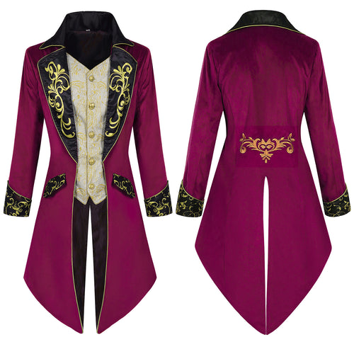 Herren eleganter Frackmantel im Barockstil mit goldbesticktem Revers und geteiltem Schwalbenschwanz – Montaro