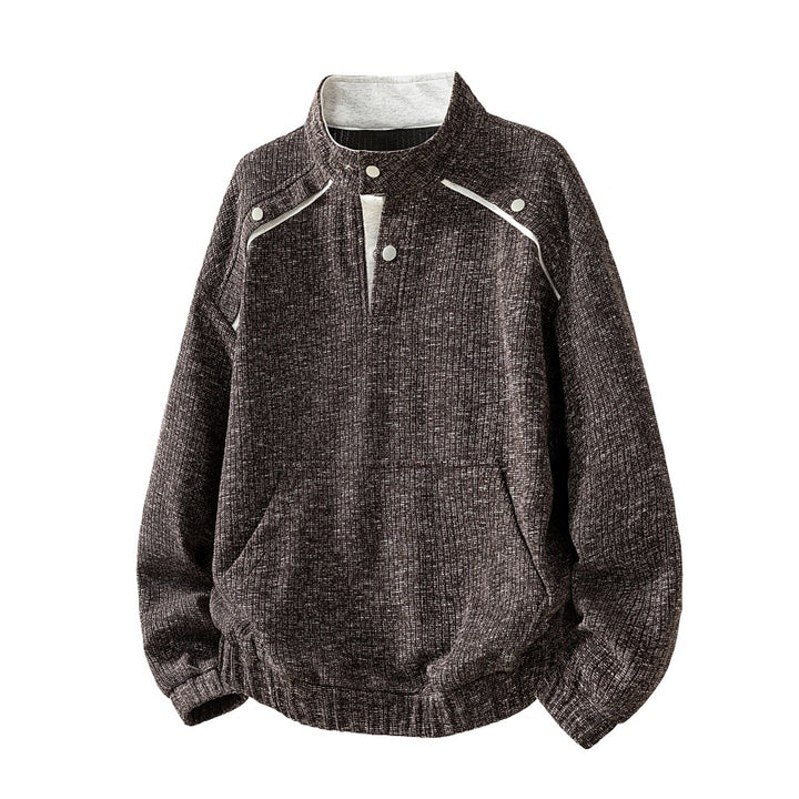 Herren Oversized Sweatshirt mit strukturiertem Design, Stehkragen, Druckknopfverschluss und Kängurutasche – Marzano