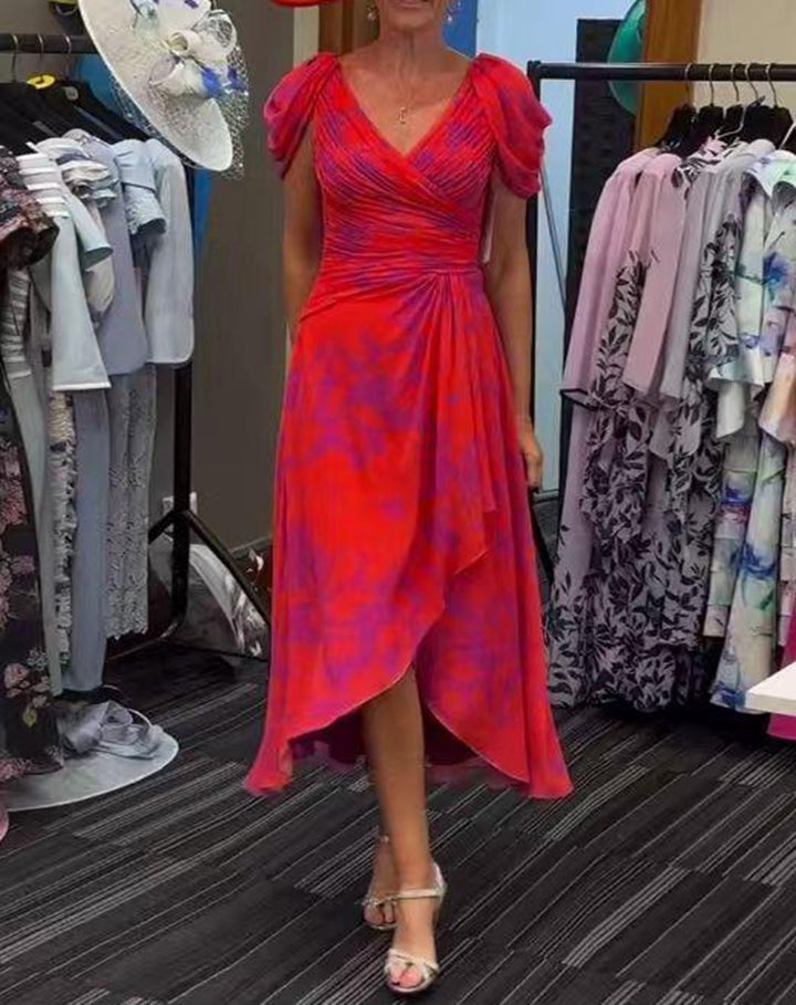 Damen nan Wickel-Midikleid mit gerafftem Oberteil, Puffärmeln und asymmetrischem Wasserfallsaum Echo Archiv