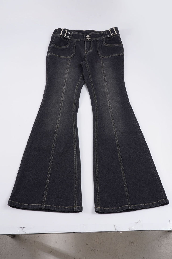 Damen Hochgeschnittene Flared-Jeans mit Mittelnaht und Ziergürtelschlaufen Echo Archiv