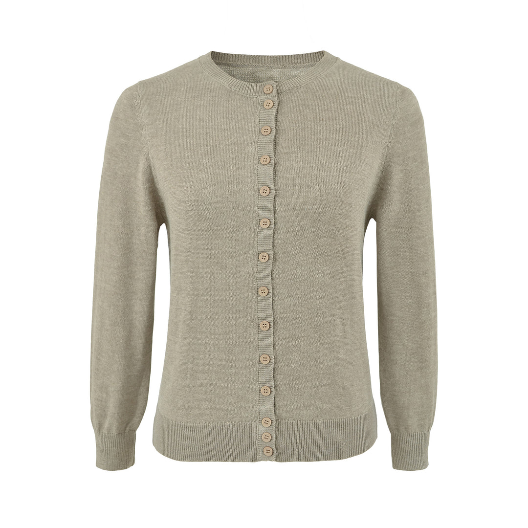 Damen Fein gestrickte Rundhals-Strickjacke mit Knopfleiste und Rippbündchen Echoarchiv