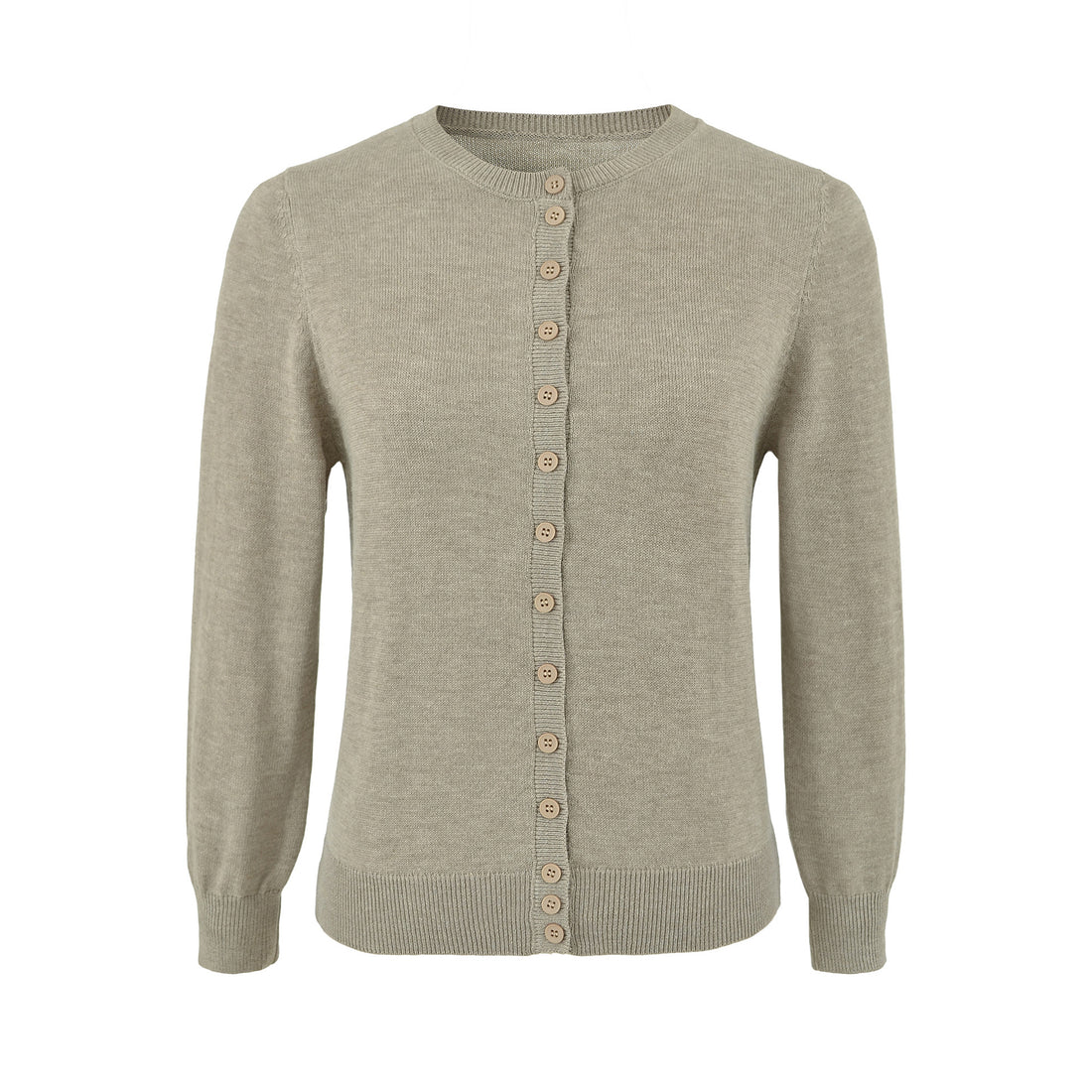Damen Fein gestrickte Rundhals-Strickjacke mit Knopfleiste und Rippbündchen Echoarchiv