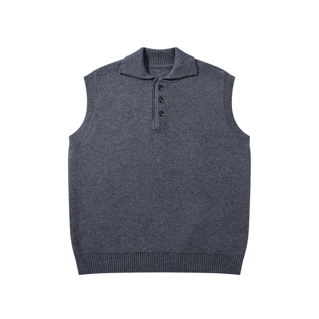 Unisex Ärmellose Strickweste mit Polokragen und Knopfleiste Echoarchiv