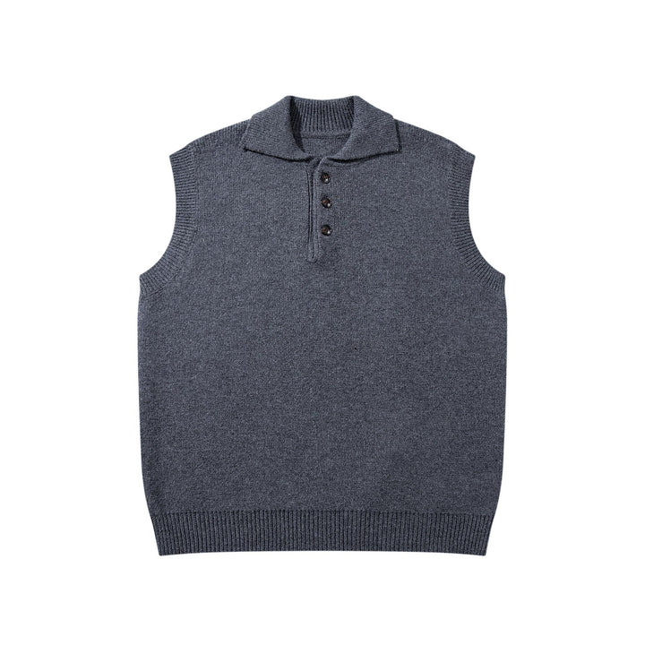 Unisex Ärmellose Strickweste mit Polokragen und Knopfleiste Echoarchiv