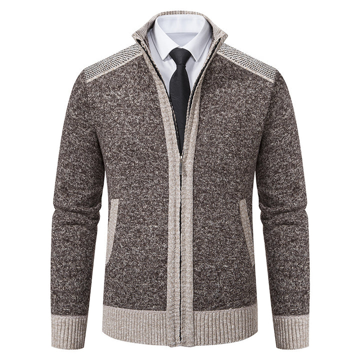 Herren nan strukturierter Strickcardigan mit Stehkragen und durchgehendem Reißverschluss Echo Archiv