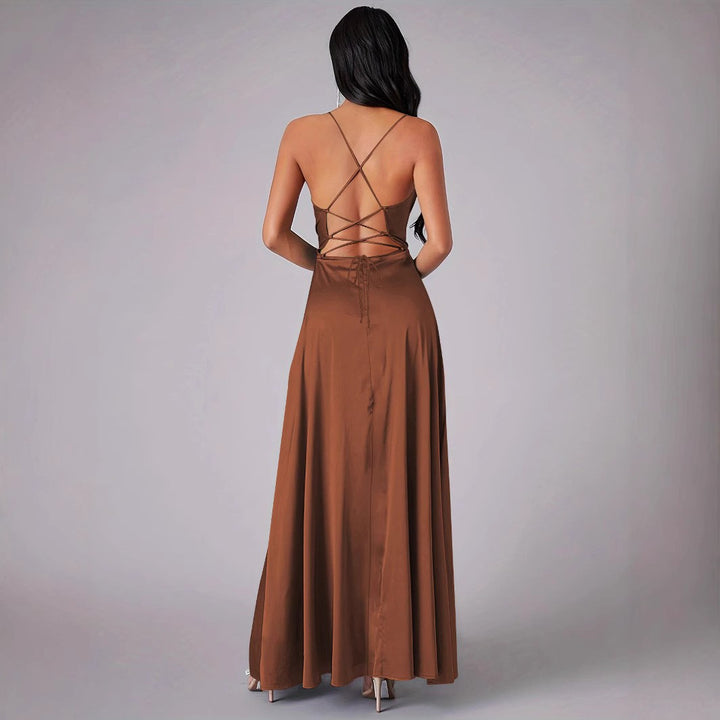 Damen Elegantes Maxikleid mit tiefem Ausschnitt und hochgradigem Schlitz Echo Archiv