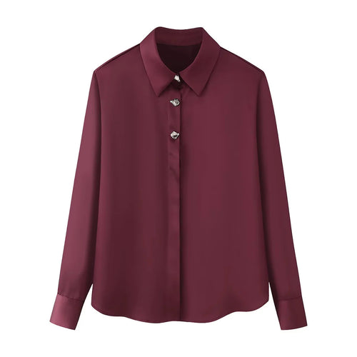 Damen nan seidige Hemdbluse mit Schmuckknöpfen, klassischem Kragen und lockerem Fall Echo Archiv