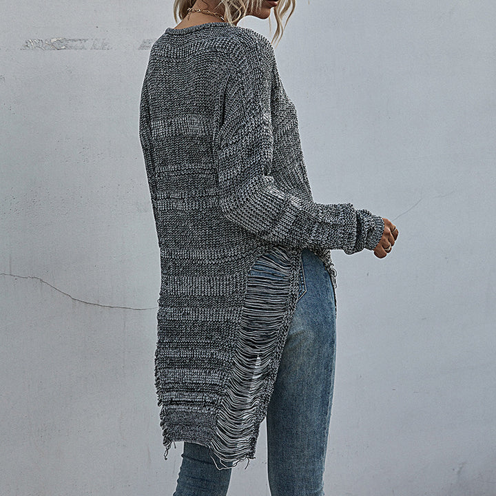 Damen Lässiger Strickpullover mit Fransen Echo Archiv