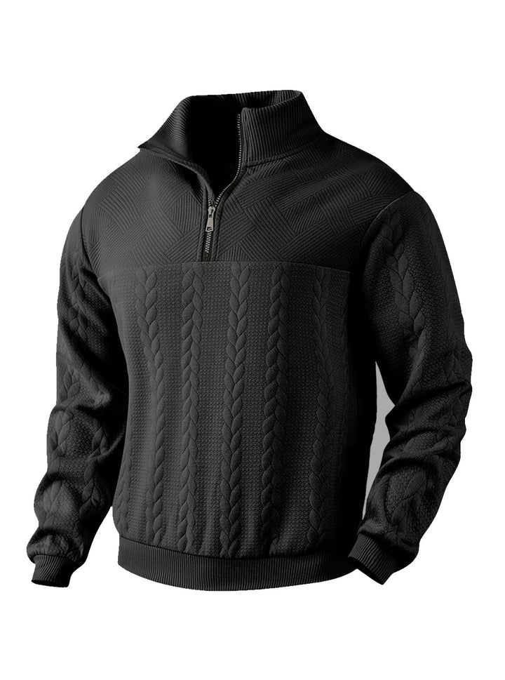 Herren nan texturierter Strickpullover mit Halbzip, geflochtenem Zopfmuster und hohem Stehkragen Echo Archiv