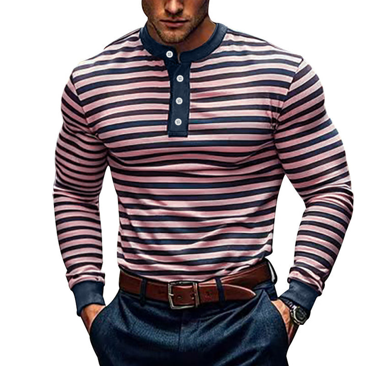 Herren Langarm Poloshirt mit modischem Streifenmuster Echoarchiv