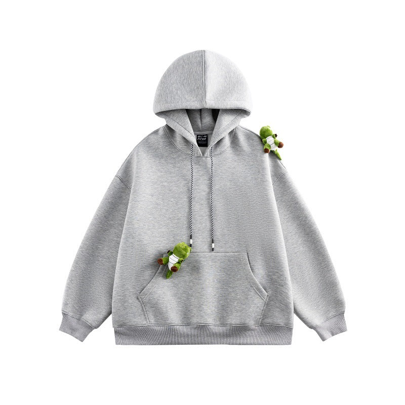 Unisex Oversize-Kapuzenpullover aus French-Terry mit Kängurutasche und abnehmbaren Plüschanhänger Echoarchiv