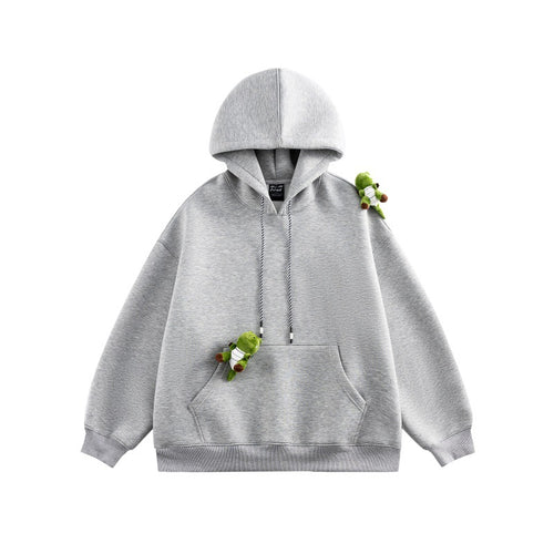 Unisex Oversize-Kapuzenpullover aus French-Terry mit Kängurutasche und abnehmbaren Plüschanhänger Echoarchiv