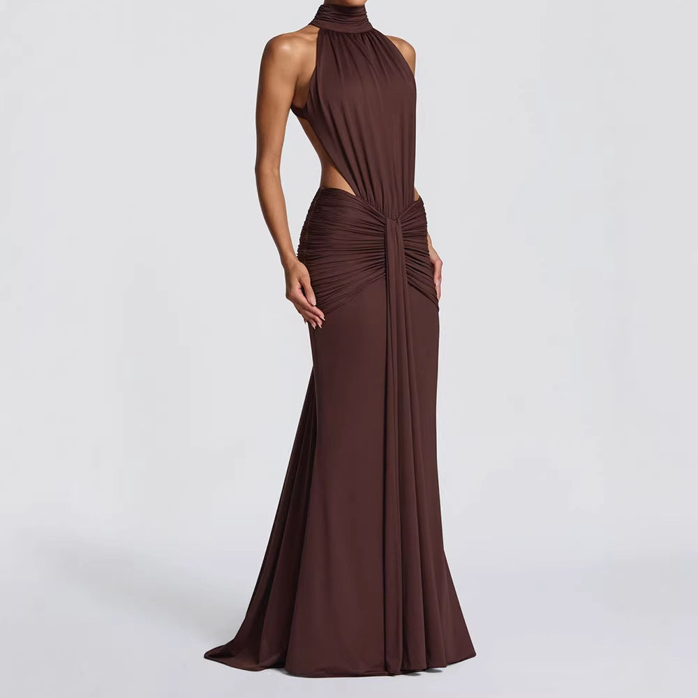 Damen Elegantes Maxikleid mit drapiertem Vorderteil und hochgeschlossenem Design Echo Archiv