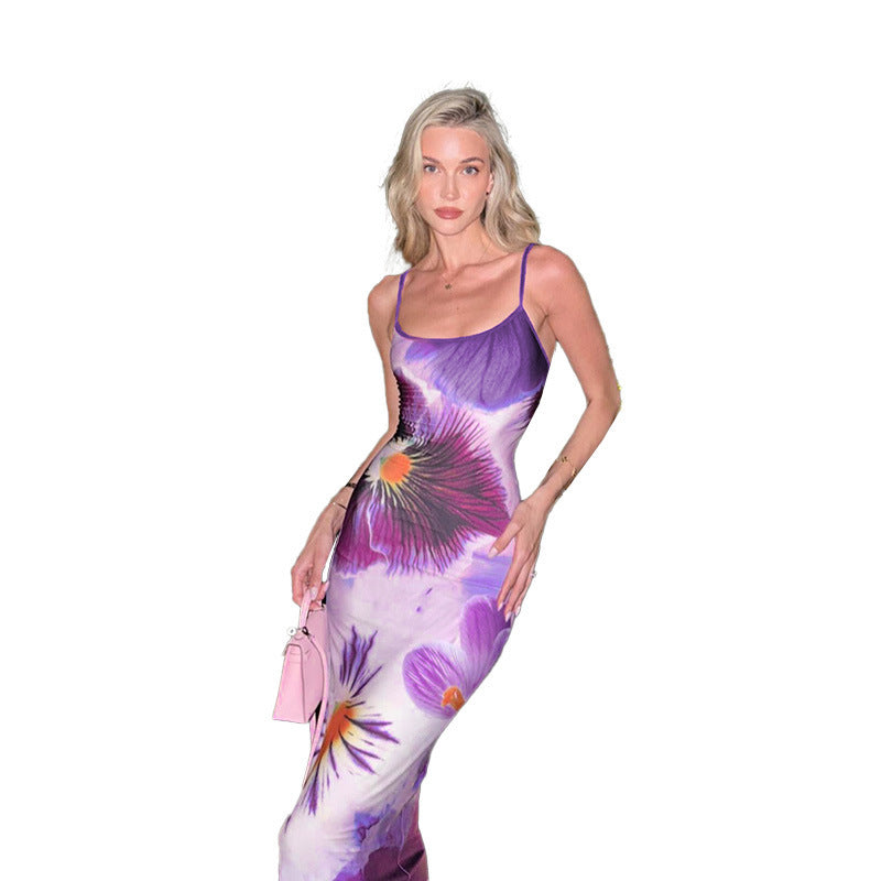 Damen trendiges Maxi-Kleid mit floralem Muster und schmalen Spaghettiträgern Echo Archiv
