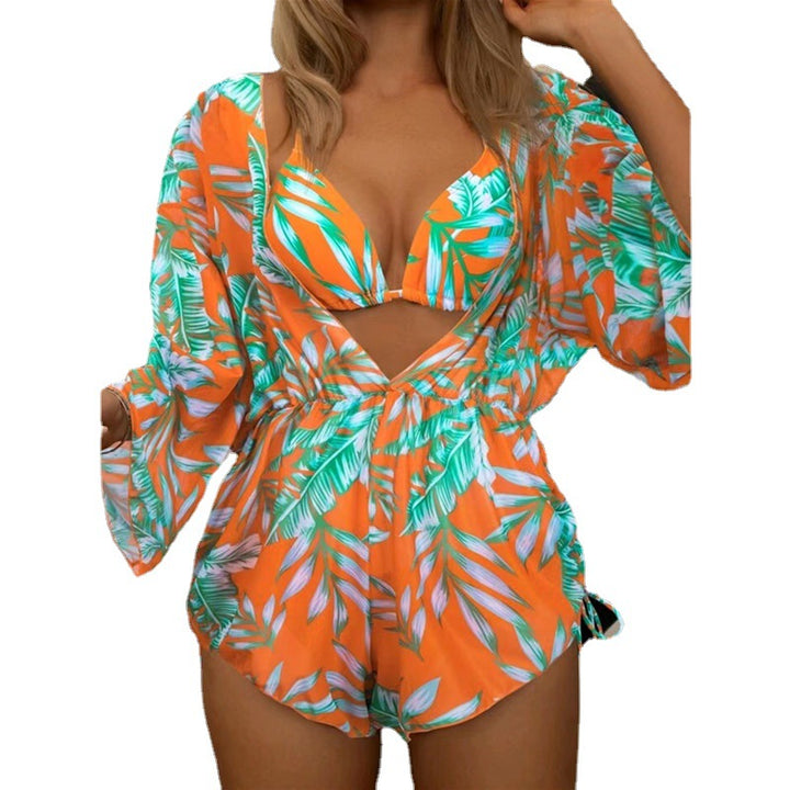 Damen Wendbare Strandmode mit floralem Kimono und Bikini Echo Archiv
