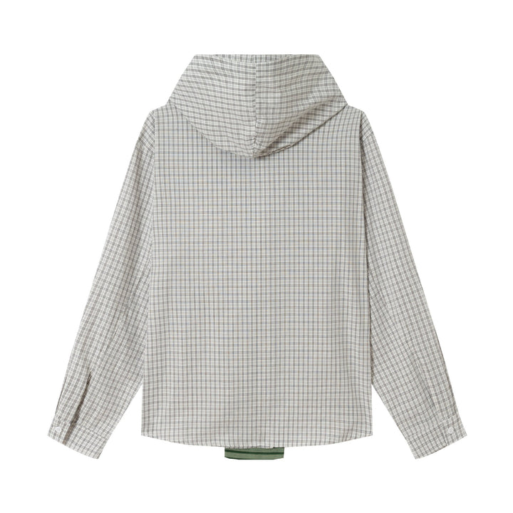 Damen Oversize Hemdjacke mit Kapuze, angenähtem Strickschal und Brustpatch Echoarchiv
